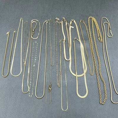 Gold Tone Necklace Lot Of 16 Pieces Vintage To Now Wearable Costume Jewelry - Image 1 of 4