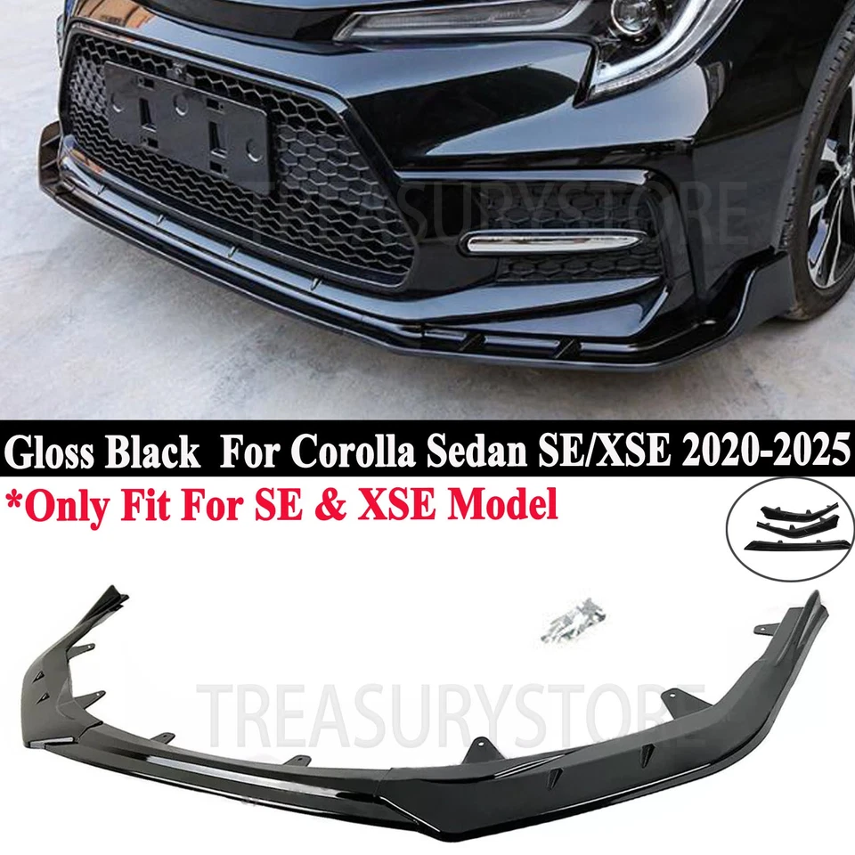 Para Toyota Corolla Sedan SE XSE 2020-2025 para-choque dianteiro divisor de lábios preto brilhante - Imagem 1 de 4
