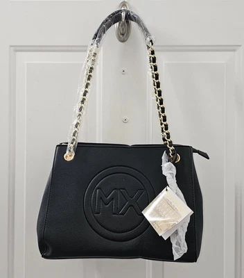 Cartera de Mano MAX STUDIO Signature Grano Guijarro Negro Doble Asas Nueva con Etiquetas Foto 1 de 4