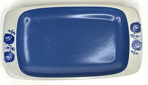MCM Scandinavian Serving Platter 14"x7.5" Blue & White Stoneware Heavy Numbered - Picture 1 of 7