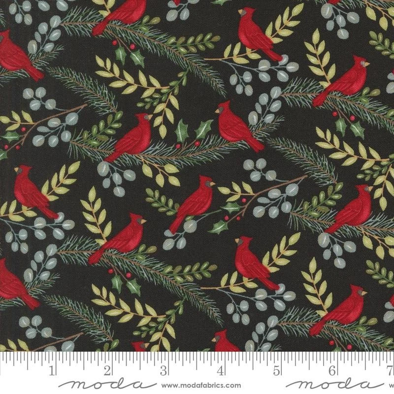 Winter Friends Charcoal Black Cardinals 44" fabric by Moda, 56132 18, cotton - Image 1 of 1