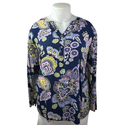 Blusa túnica para mujer Talbots azul estampado cachemira botones manga larga talla 2X Foto 1 de 4