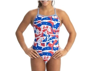 Traje de baño Dolfin Uglies para mujer talla 38 Salute V espalda precio de venta sugerido por el fabricante 45 USD rojo, blanco y azul - Imagen 1 de 17