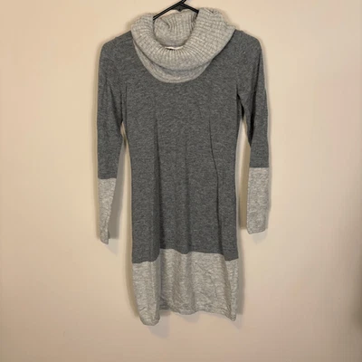 Vestido Suéter Athleta Gris Capucha Cuello 100% Lana Merino Manga Larga Bloques de Color XS Foto 1 de 4