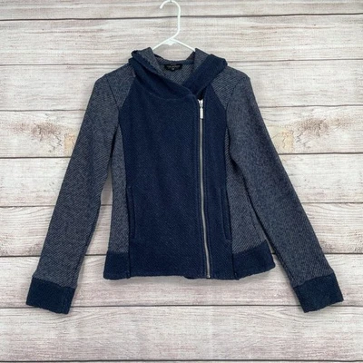 Lucky Brand不对称拉链针织连帽衫运动衫女式小号海军蓝 — 第 1/4 张图片