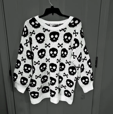 NUEVO Suéter Love Knits Halloween Calavera Huesos Cruzados 2X Blanco y Negro Acogedor Pullover Foto 1 de 4