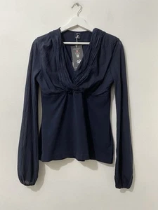 NWT European Culture Navy Stretch Jersey Top Long Semi Sheer Sleeves Size 8-10 - Picture 1 of 9