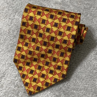 Corbata de seda Ermenegildo Zegna naranja dorada diseñador geométrico Italia 58'x3,5 Foto 1 de 4