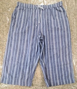 BeachLunchLounge Size XL Baggy Wide Leg Capri Blue White Striped Linen Blend - Picture 1 of 7