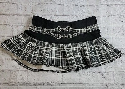 Minifalda Tripp NYC Talla XL W:34 pulgadas Negra/Blanca Cuadros Micro Cadena Correas Punk Gótico Foto 1 de 4