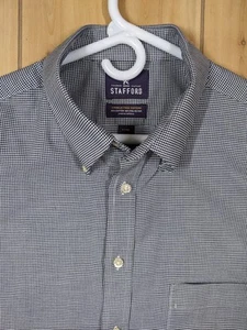 Stafford Houndstooth Oxford Shirt Mens 16 36/37 Long Sleeve Wrinkle Free Dress - Picture 1 of 9