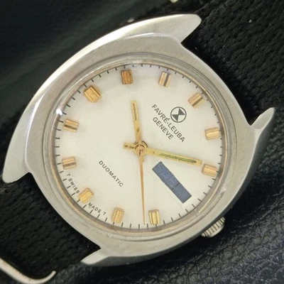 VINTAGE FAVRE LEUBA DUOMATIC 2066 SWISS MENS WHITE COLOR DIAL WATCH a436455-a - Image 1 of 4