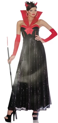 HOLLYWOOD DIABLO DAMAS DISFRAZ HALLOWEEN, VESTIDO CUERNOS GUANTES (Talla: S 4-6) Foto 1 de 2