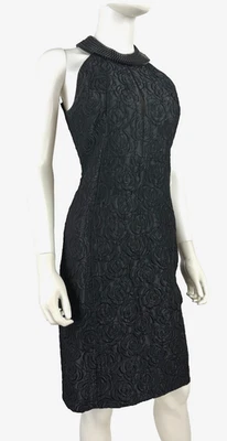 Vestido de coquetel Akris 6 EUA 42 IT 36 D M preto texturizado floral passarela autêntico $995 - Imagem 1 de 4