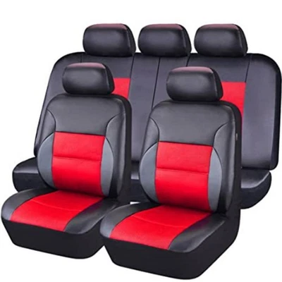 9PCS Full Set 5-Sits Car Seat Covers Leather Cushion Protector Waterproof Red Foto 1 de 4