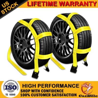 2Pcs 14-20" 10000lbs Tow Dolly Basket Straps Tire Wheel Tie Down For Car Hauler - Image 1 of 4