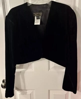 Scott McClintock Millennium 2000 Jr L Black Velvet Cropped Shrug Bolero Jacket - Image 1 of 4