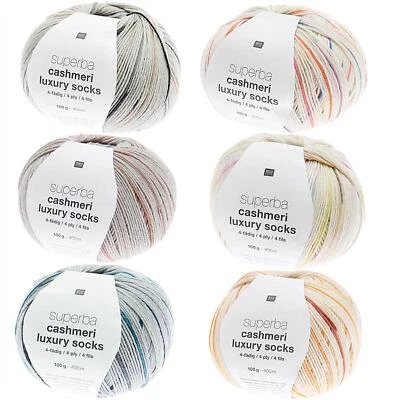 RICO DESIGN RICO SUPERBA CASHMERI LUXURY SOCKS 4-FÄDIG Sockenwolle 100g (Farbauswahl)
