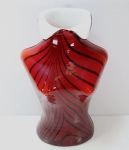 Weiblicher Torso Kunst Glas 12" Vase Murano Stil rot schwarz Tiger Streifen Dame Büste - Bild 1 von 10