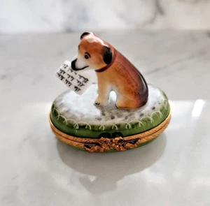 BS Limoges Peint Main Porcelain Limoges Limited Edition Beagle Trinket Box - Picture 1 of 4