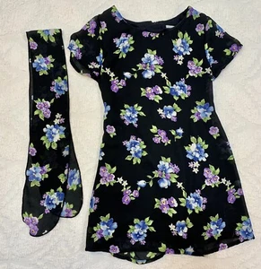 Sheer Floral Black Lining Scarf Tie Back Amy Too! Byer California Vtg Girl Sz 8 - Picture 1 of 9
