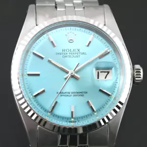ROLEX DATEJUST 1601 CAL 1570 WHITE GOLD& STAINLESS STEEL ICE BLUE DIAL WATCH - Picture 1 of 17