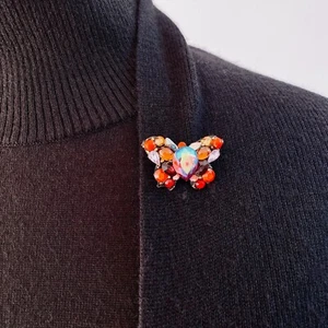 Butterfly Brooch Vintage Glass Stone Small Insect Brooch Annie Sherburne NEW - Picture 1 of 5