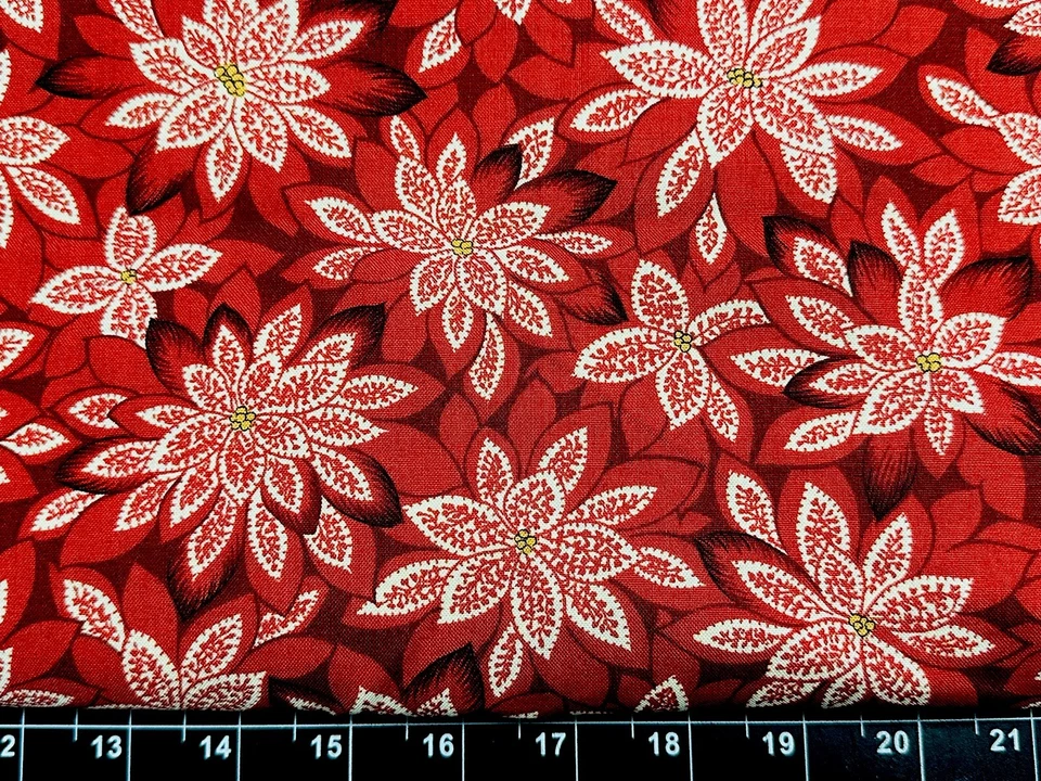 Tina Scrap 9"x21" Floral Flower Red Moda Poinsettia Christmas FABRIC COTTON - Image 1 of 1