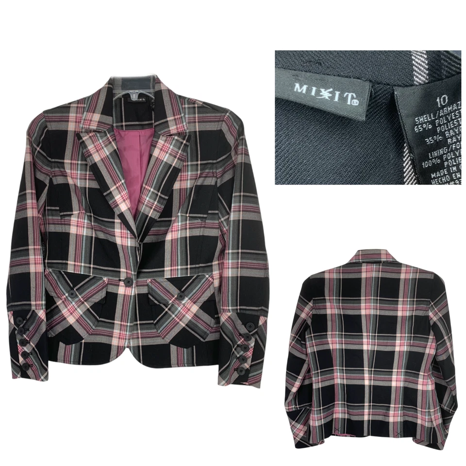Chaqueta Blazer Vintage Años 90 Mixit Talla 10 Rosa Cuadros Encogida Amigos Pueless Foto 1 de 4