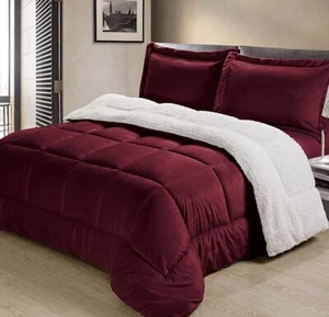 Swift Home Burgundy Reversible Sherpa Down Alternative Full 3 Piece Bed Set - Picture 1 of 4
