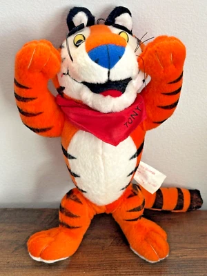 复古 1997 年 TONY THE TIGER Kellogg's 磨砂片 7 英寸可固定毛绒玩具娃娃 — 第 1/4 张图片