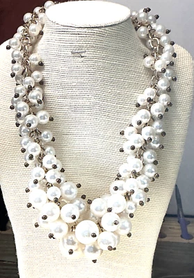Moda Collar Perla Imitación Plástico Blanco Racimo Grueso Tono Dorado Lote 39B Foto 1 de 3