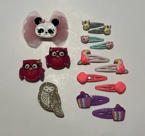 Lot of Girls Animal Hair Clips Snap Bow Owl Panda Toucan Cupcake Bunny Bear - Picture 1 of 1