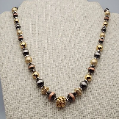 Collar Gargantilla De Colección Liz Claiborne Peltre Cobre Cuentas Graduadas Tono Dorado Foto 1 de 4