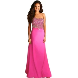 Envious Couture Prom One Shoulder Jeweled Fuchsia Pink Gown Size 8 Dress Pageant - Picture 1 of 10
