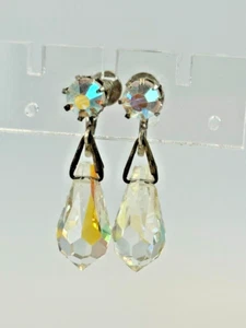 Vintage AB Aurora Borealis Rhinestone Drop Screwrback Earrings Old Hollywood - Picture 1 of 2