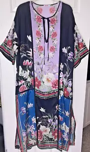 Johnny Was Garden 100% Silk Long Kimono Robe Dress Coverup Kaftan M - Picture 1 of 5