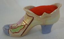   Vintage Ceramic Luster Shoe with Red Velvet Pincushion (c)1930's Made in Japan