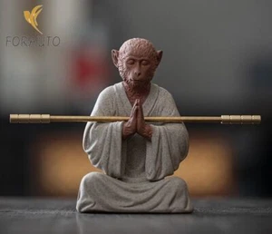 Mono de arena chino Zi Sha Rey Sol Wukong Buda Estatua Escultura popular Decoración Zen - Imagen 1 de 5