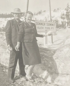1940s Donner Summit Elevation Sign Sierra Nevada Mountains California Real Photo - Picture 1 of 15