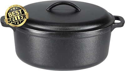 Pre-Seasoned Cast Iron Round Dutch Oven Pot with Lid, Dual Handles, 6.6L, Black - image 1 of 4