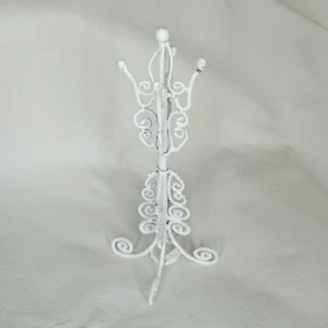 White Wire Art Coat Rack Hall Stand Miniature Doll House Furniture Decor Metal - Picture 1 of 4