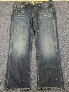 Ed Hardy Jeans Men's 40x32 Blue Y2K Baggy Embroidered Logo Grunge Button Fly - Picture 1 of 18