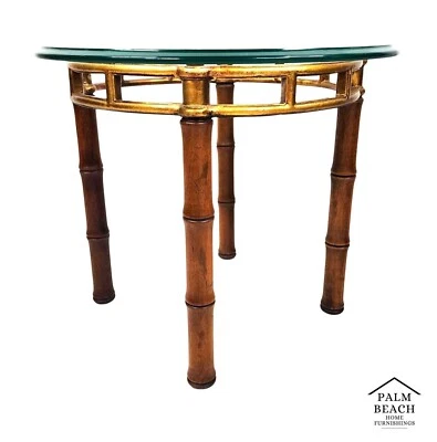 Mesa auxiliar de bambú vintage de metal dorado madera vidrio Foto 1 de 4