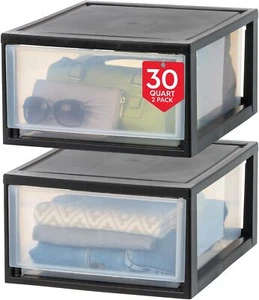 30 Qt. Plastic Drawer Storage Organizer Stacking Drawers, 2-Pack, Black - Picture 1 of 6