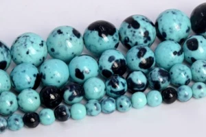 Aqua Blue & Black Rain Flower Jade Beads Round Loose Beads 4/6/8/10MM - Picture 1 of 11