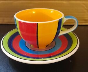 Medium Size Cream and Purple Stripe Cup and Saucer WHITTARD of Chelsea Red