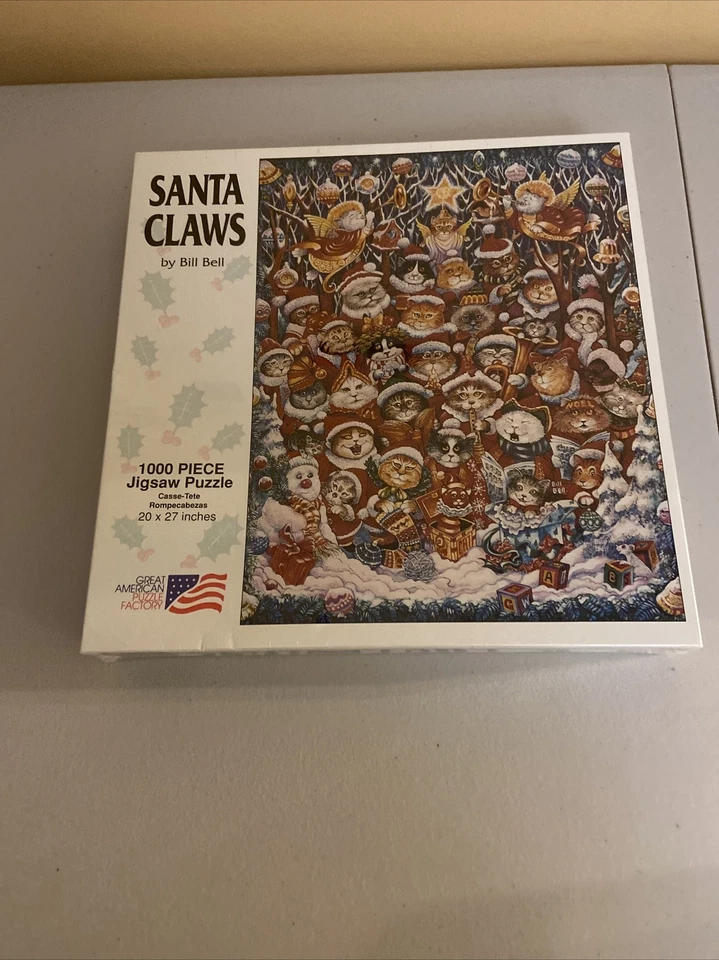 RARE Santa Claws Kitty Cats Bill Bell 1000 Jigsaw Puzzle 1994 USA 839