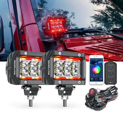 MICTUNING Pair K1 4" 18W RGBW LED Work Light Off Road Driving Lights APP Control - Image 1 of 4
