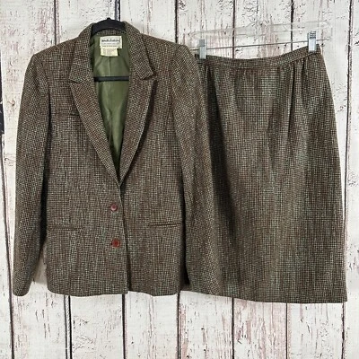 Diane Von Furstenberg Talla 6 Falda Traje Blazer Verde Marrón Tweed Mezcla Lana (R8) Foto 1 de 4